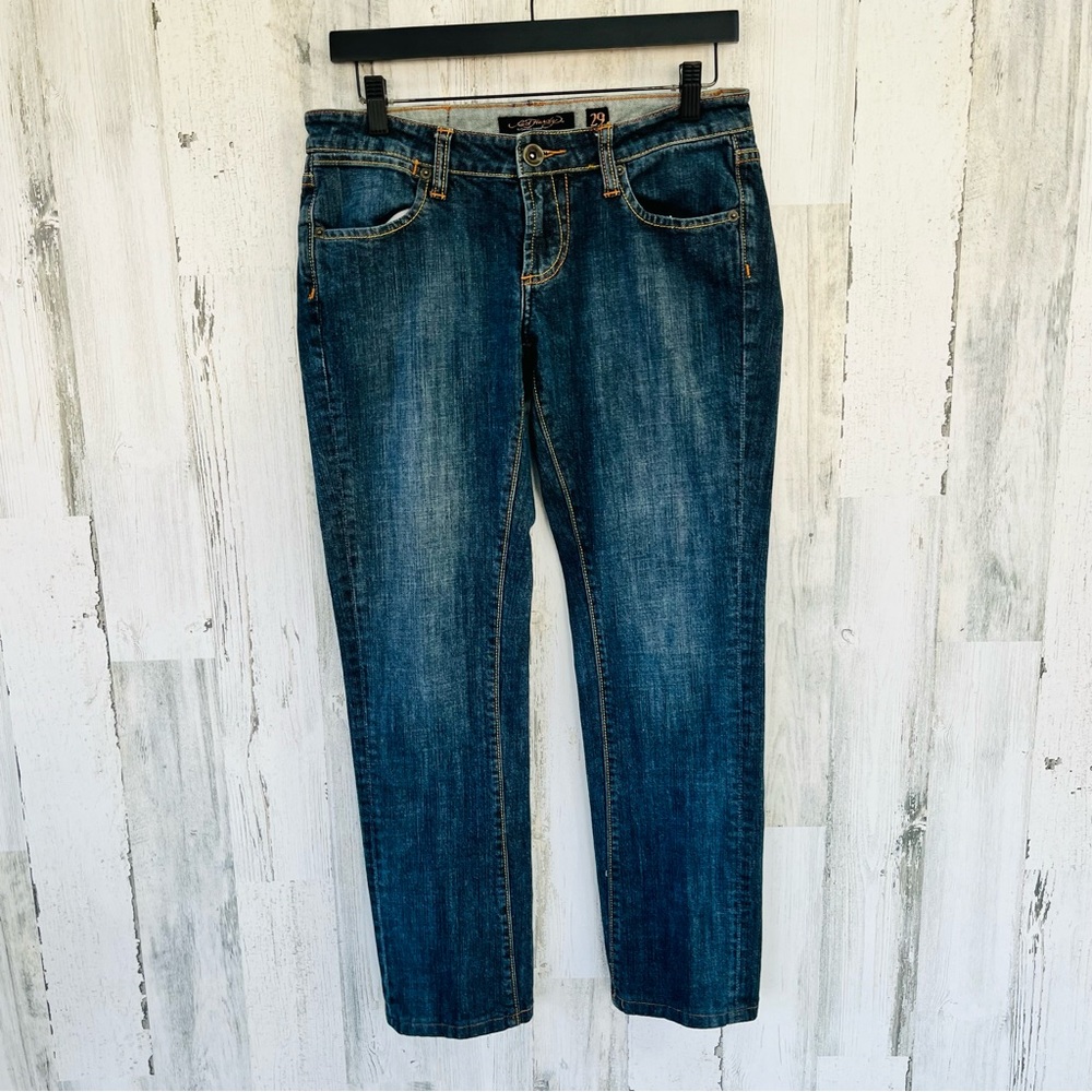 Ed Hardy Vintage Women’s Blue Denim Graphic Jeans Size 29X28.5